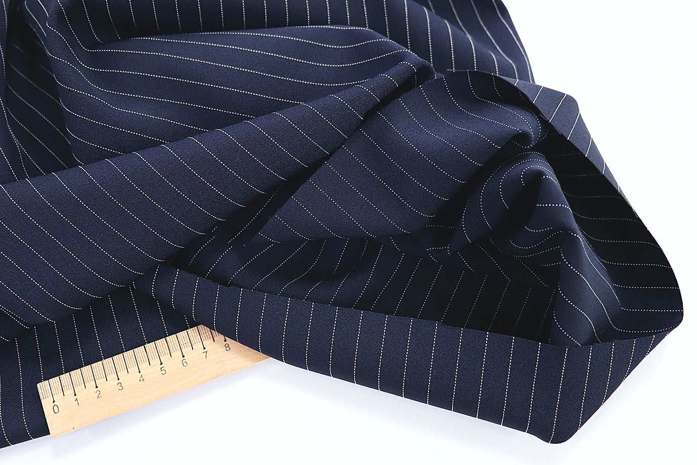 Костюмная ткань «Мадонна» принт/полоска бело-синяя 3581-PY/C#Navy