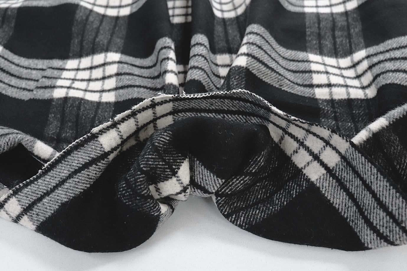 Пальтовая ткань "Микроворса" принт/клетка черно-белая на сером 1150-21527/C#10 (3082)