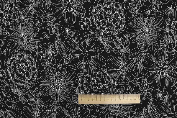 Штапель принт/цветы белые на черном 1374-PY/D#25/C#7