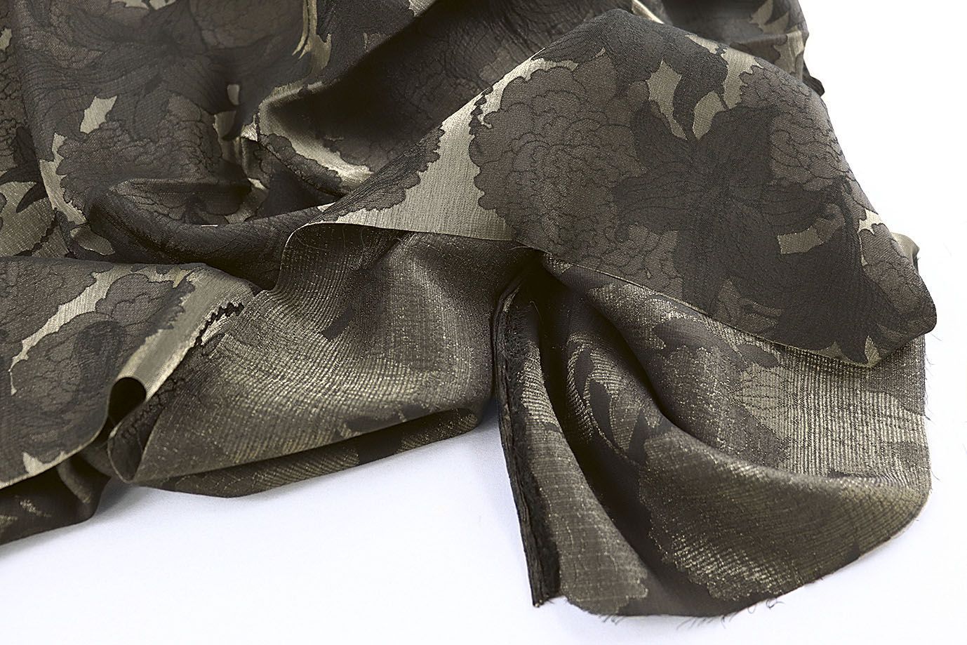 Шелк жаккард/цветы серые на болотном 4029-PY/D#1/C#2 (12233)