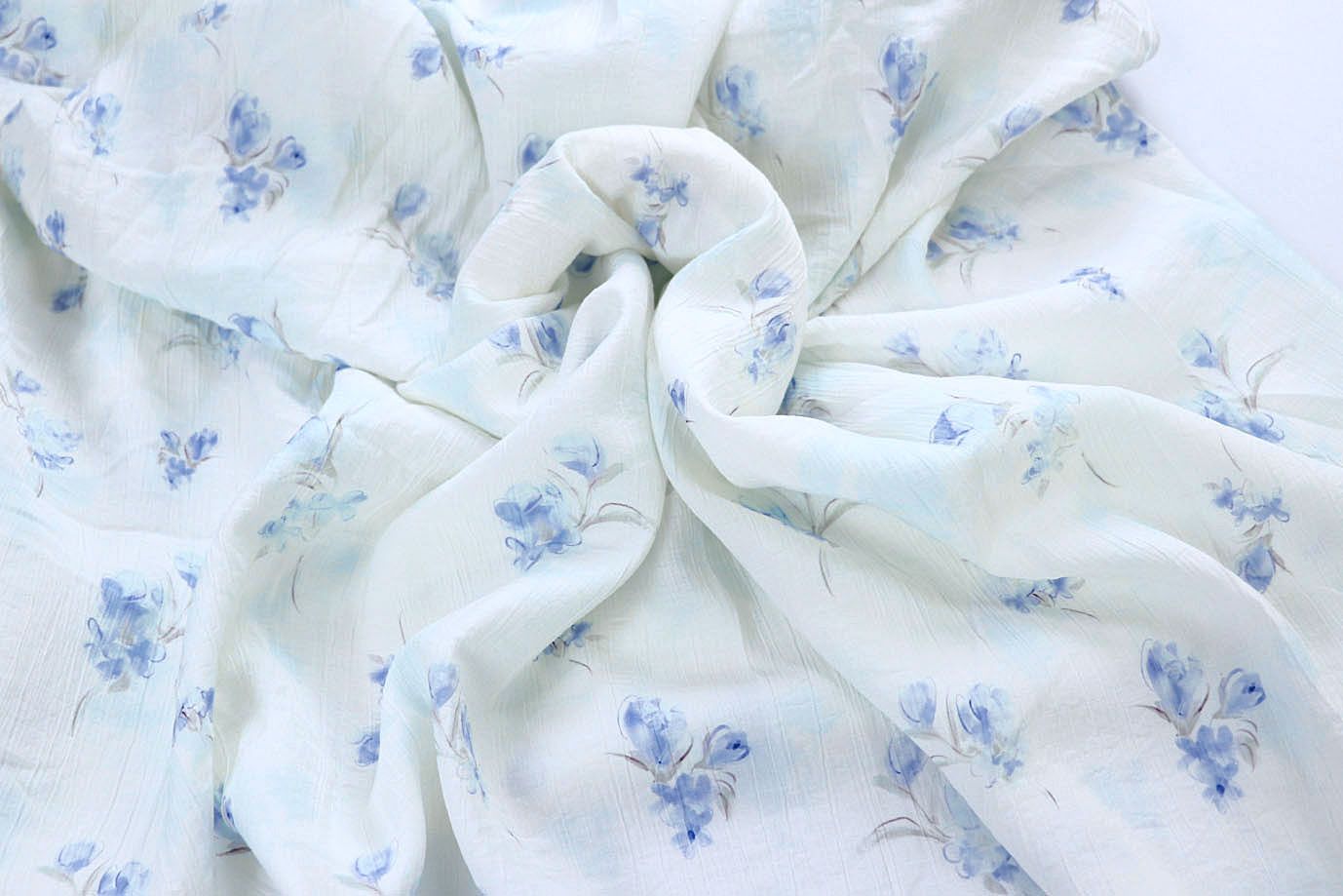 Лен "Медея" принт/цветы синие на белом 4098-PY/D#4/C#2