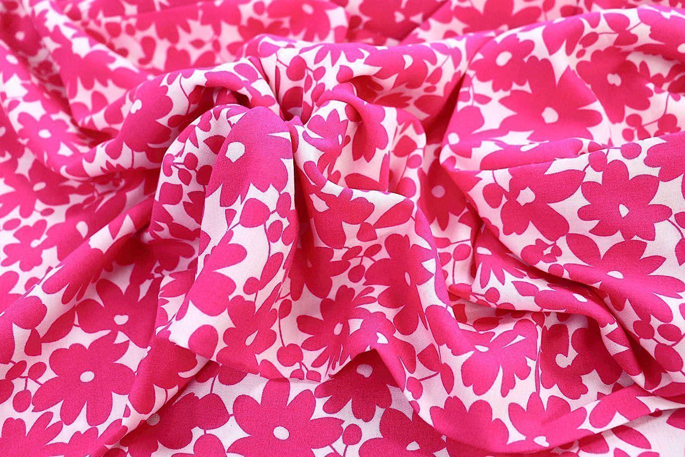 Штапель принт/цветы розовые на белом 1374-PY/D#11/C#1