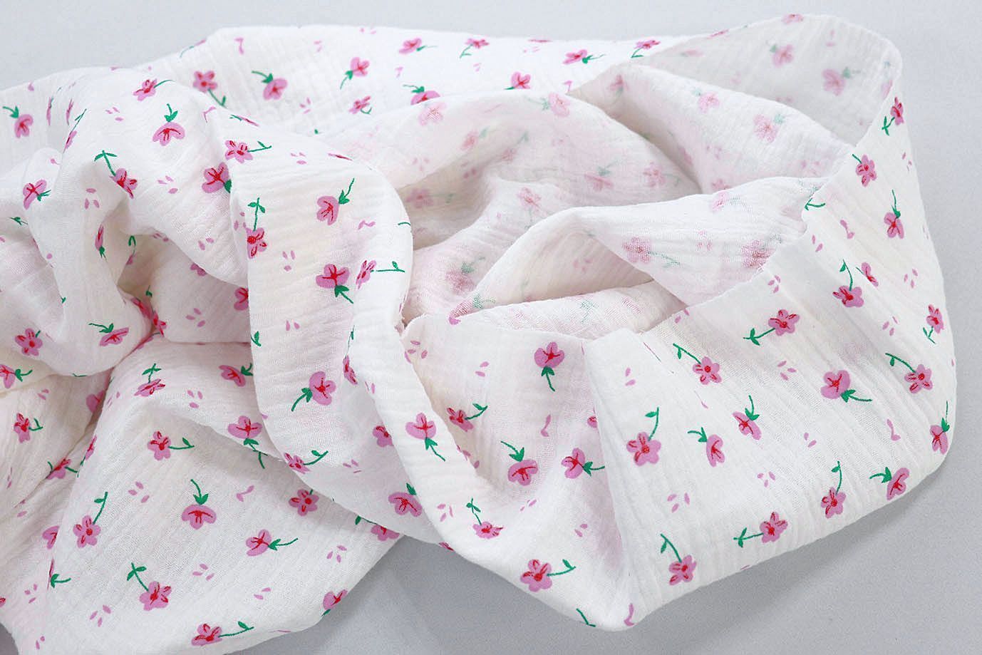 Муслин принт/цветы розовые на белом 1393-PY/D#22/C#1