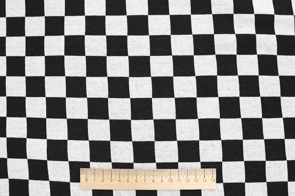 Трикотаж "Евроангора" жаккард принт/шахматы черно-белые 3281-PY/C#2