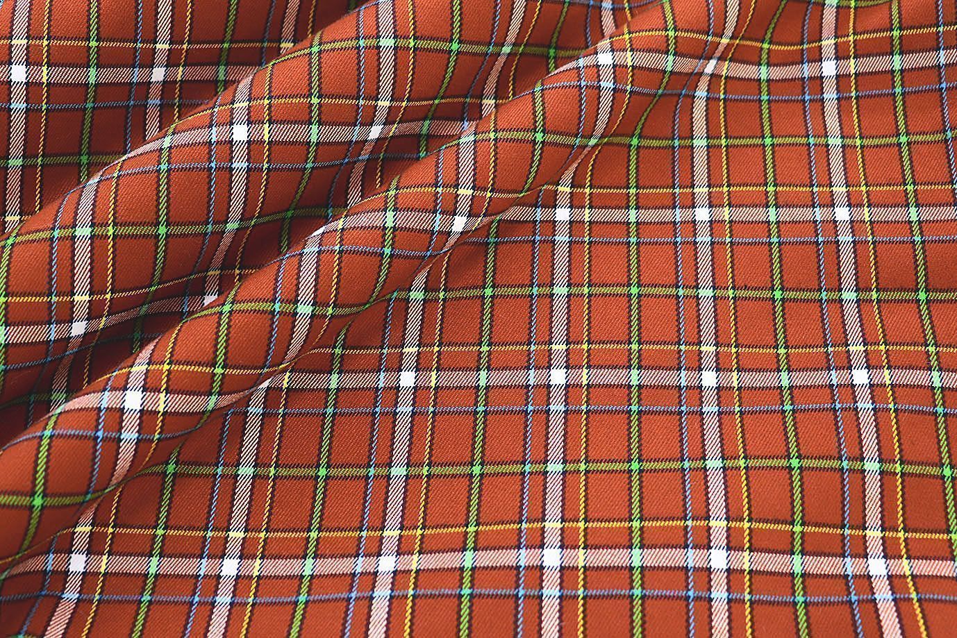 Костюмная ткань принт/клетка оранжево-зеленая 2581-PY/D#4/C#1