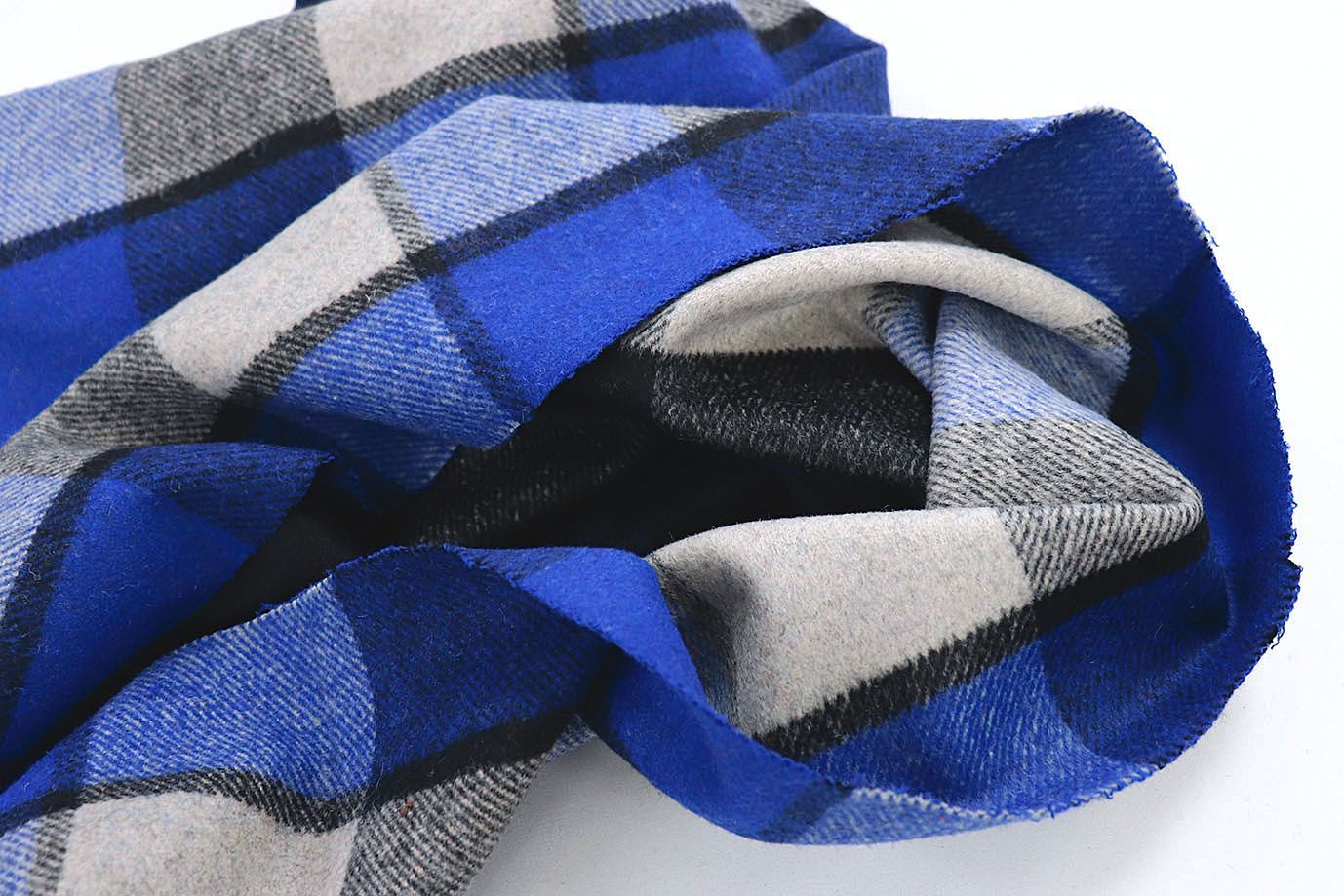 Пальтовая ткань "Микроворса" принт/клетка черно-синяя на белом 778-90135/C#8008-3