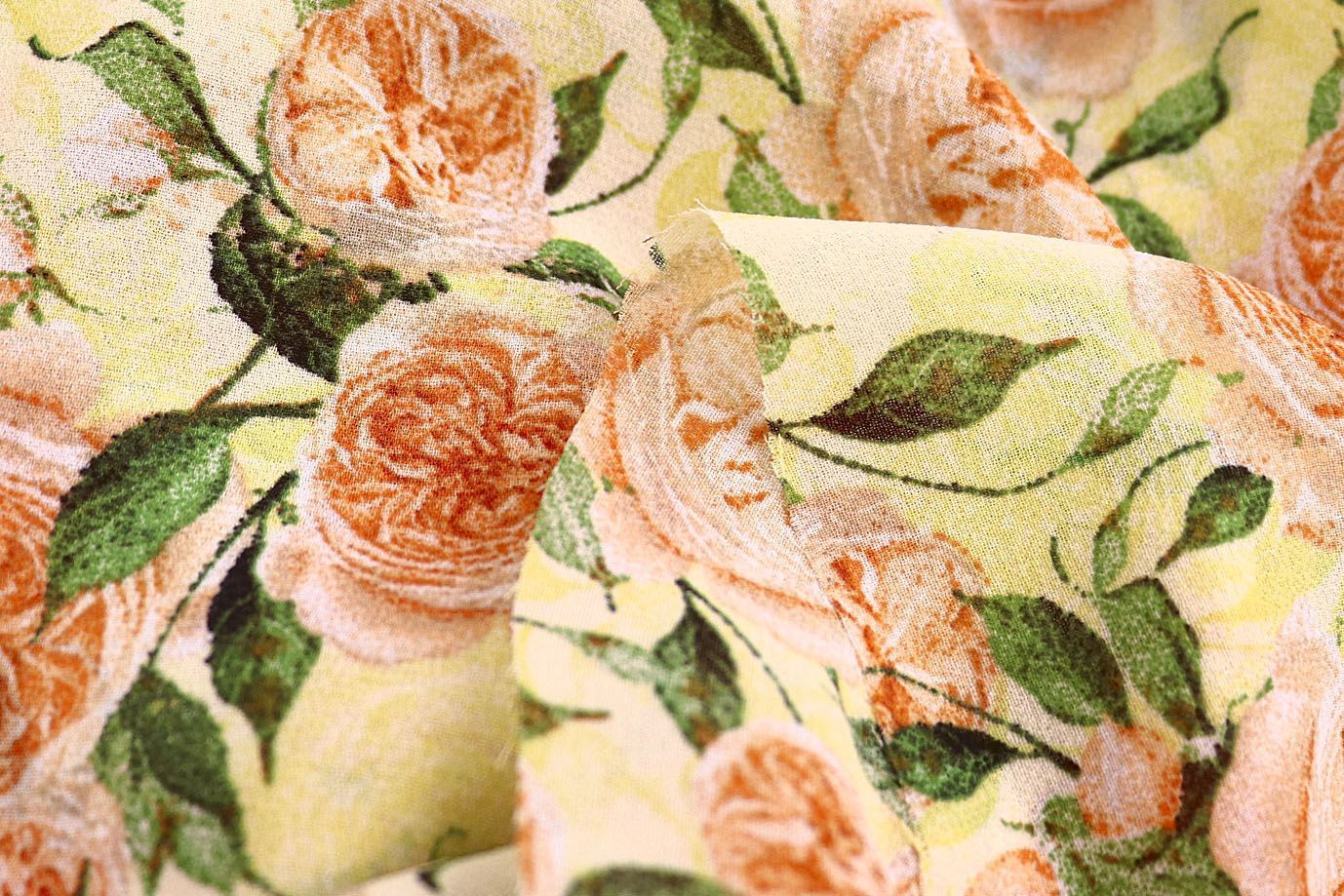 Шифон принт/розы оранжевые на желтом 4247-PY/D#1/C#1