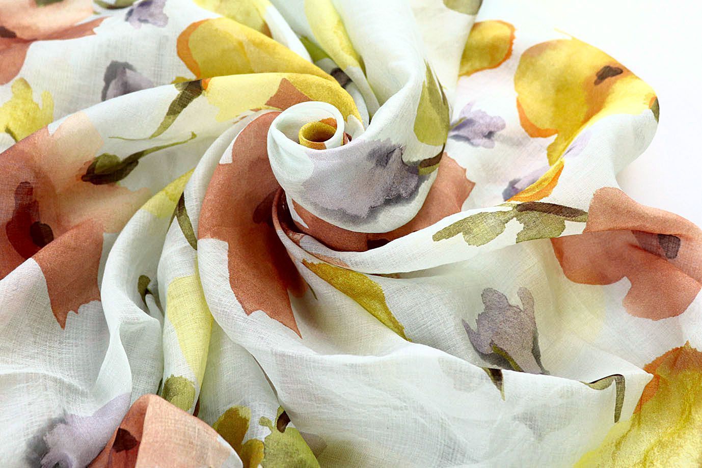 Органза принт/цветы желто-оранжевые на светло-зеленом 4080-PY/D#23/C#1