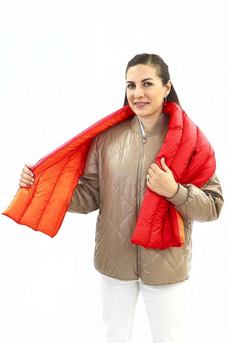 Шарф пуховый "Sonata" стежка полосы/красно-оранжевый Шарф пуховый "Sonata"