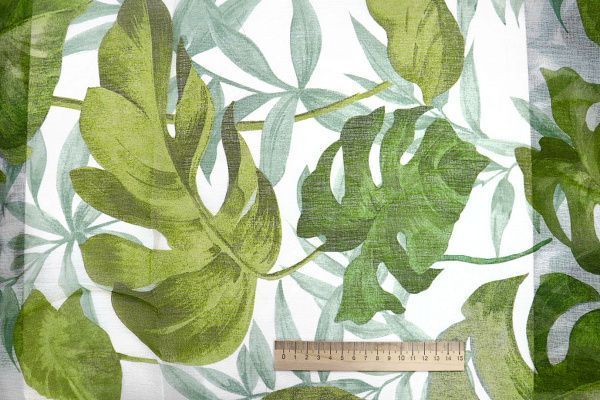 Тюль принт/листья зелено-мятные WBC23/C#1B