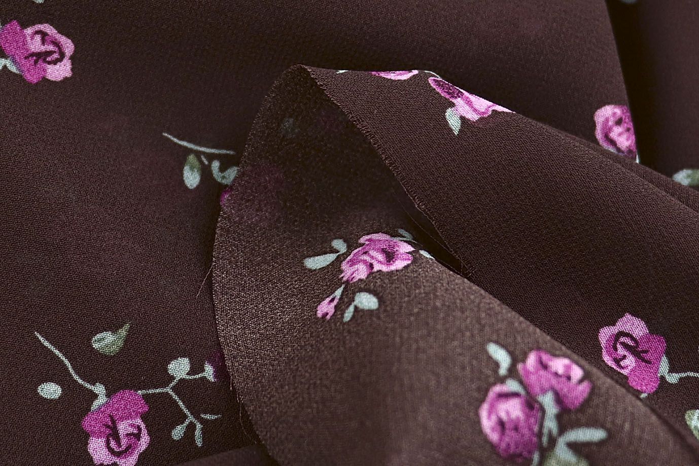 Шифон принт/розы розовые на коричневом 4247-PY/D#7/C#2