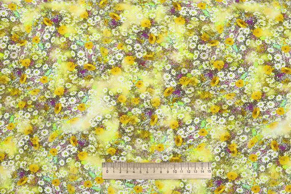 Штапель принт/цветы желто-белые 4205-PY/D#29/C#3
