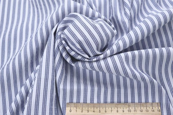 Хлопок жатый принт/полоска синяя на белом 4172-PY/C#1