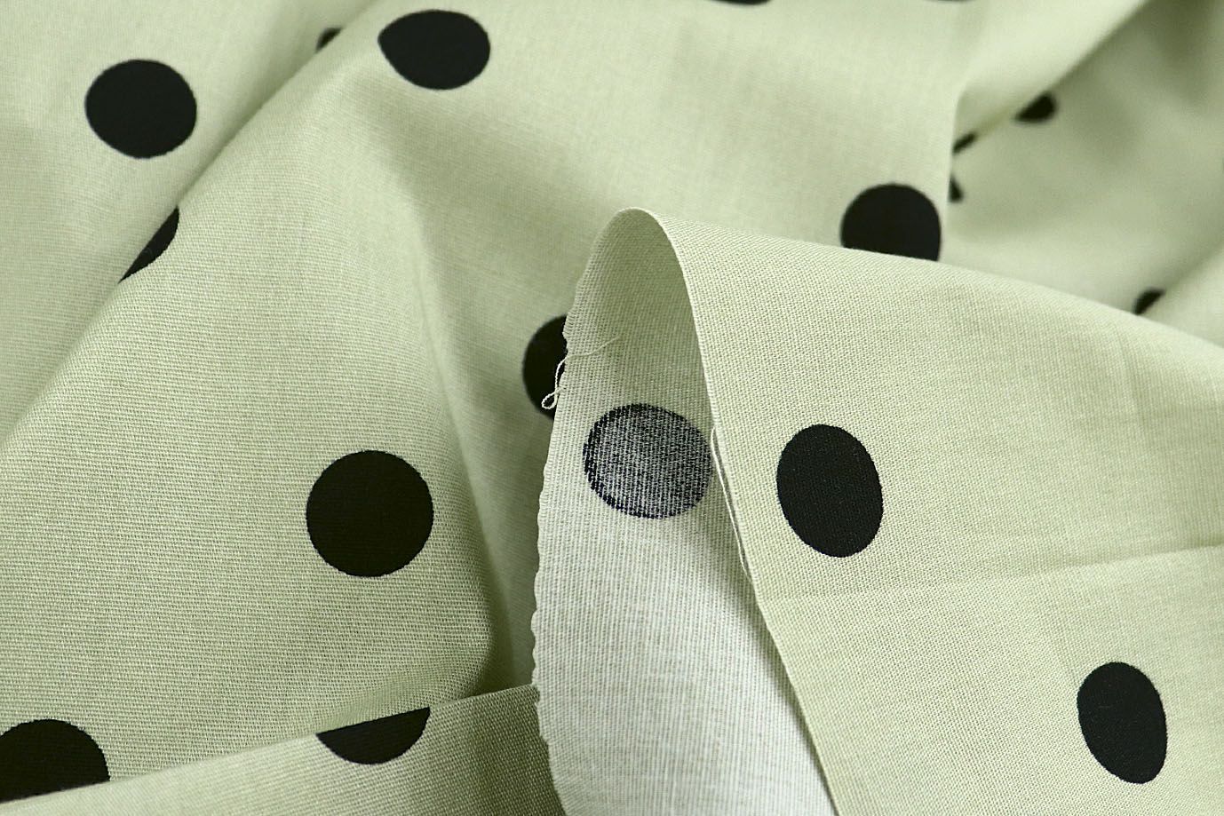 Хлопок "Поплин" стрейч принт/горох черный на фисташковом 4235-PY/D#1/C#5