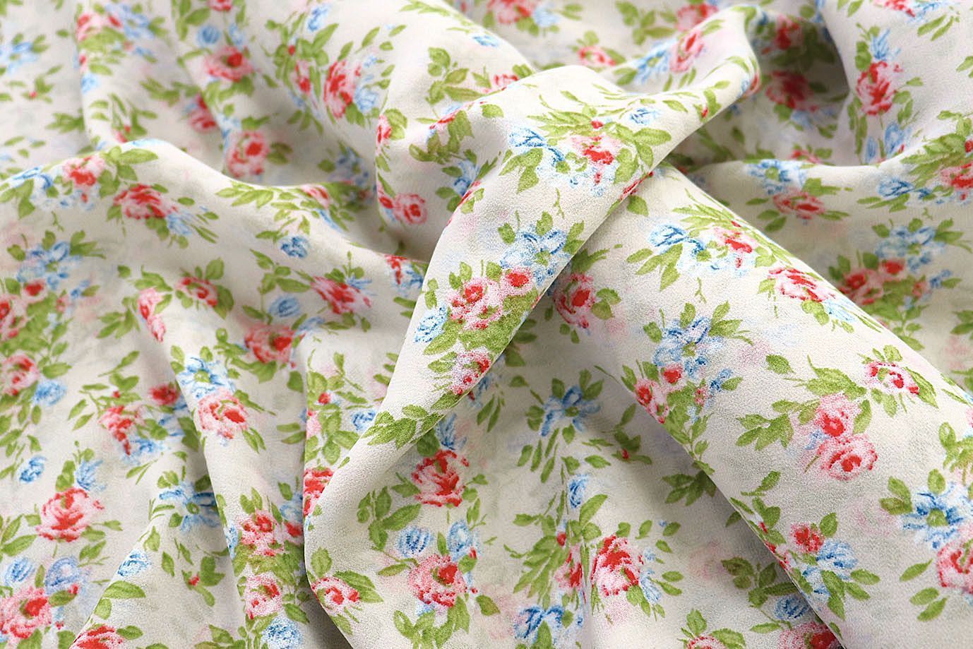 Шифон креп принт/цветы красно-голубые на молочном 3618-PY/D#2/C#2