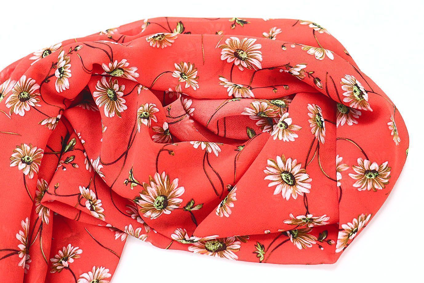 Шифон принт/цветы серо-белые на красном 3707-PY/D#56/C#2