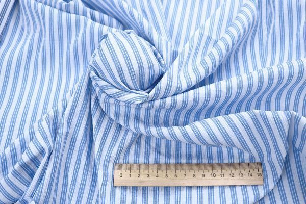 Хлопок жатый принт/полоска голубая на белом 4172-PY/C#2