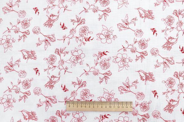Муслин принт/цветы красные на белом 1393-PY/D#3/C#1