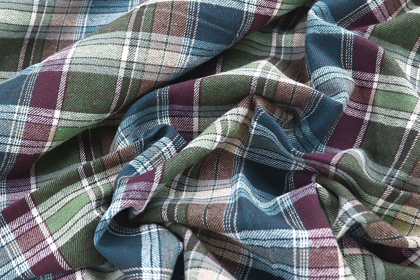 Рубашечная ткань принт/клетка бордово-синяя на зелено-бежевом 4015-PY/D#36400/C#3