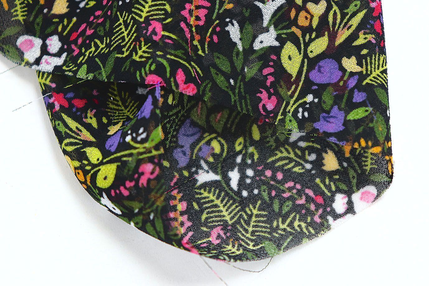 Шифон креп принт/цветы зелено-розовые на черном 3639-PY/D#10/C#2