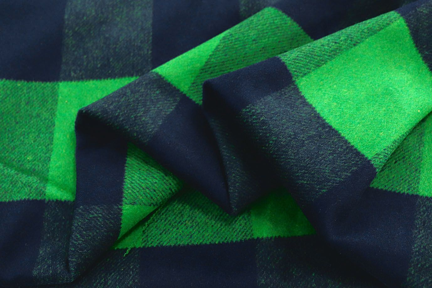 Пальтовая ткань "Микроворса" принт/клетка сине-зеленая 778-90135/C#8042-3