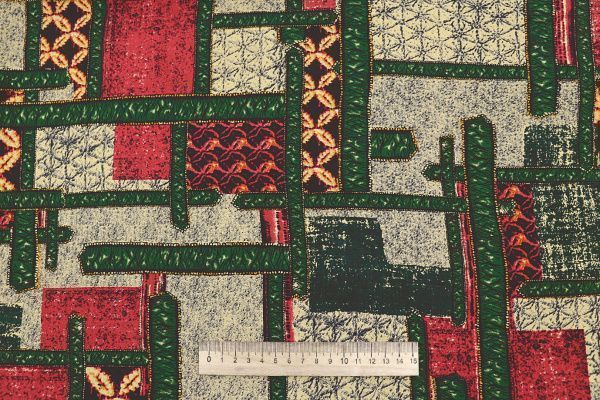 Штапель принт/красно-зеленый на песочном 4205-PY/D#10/C#1