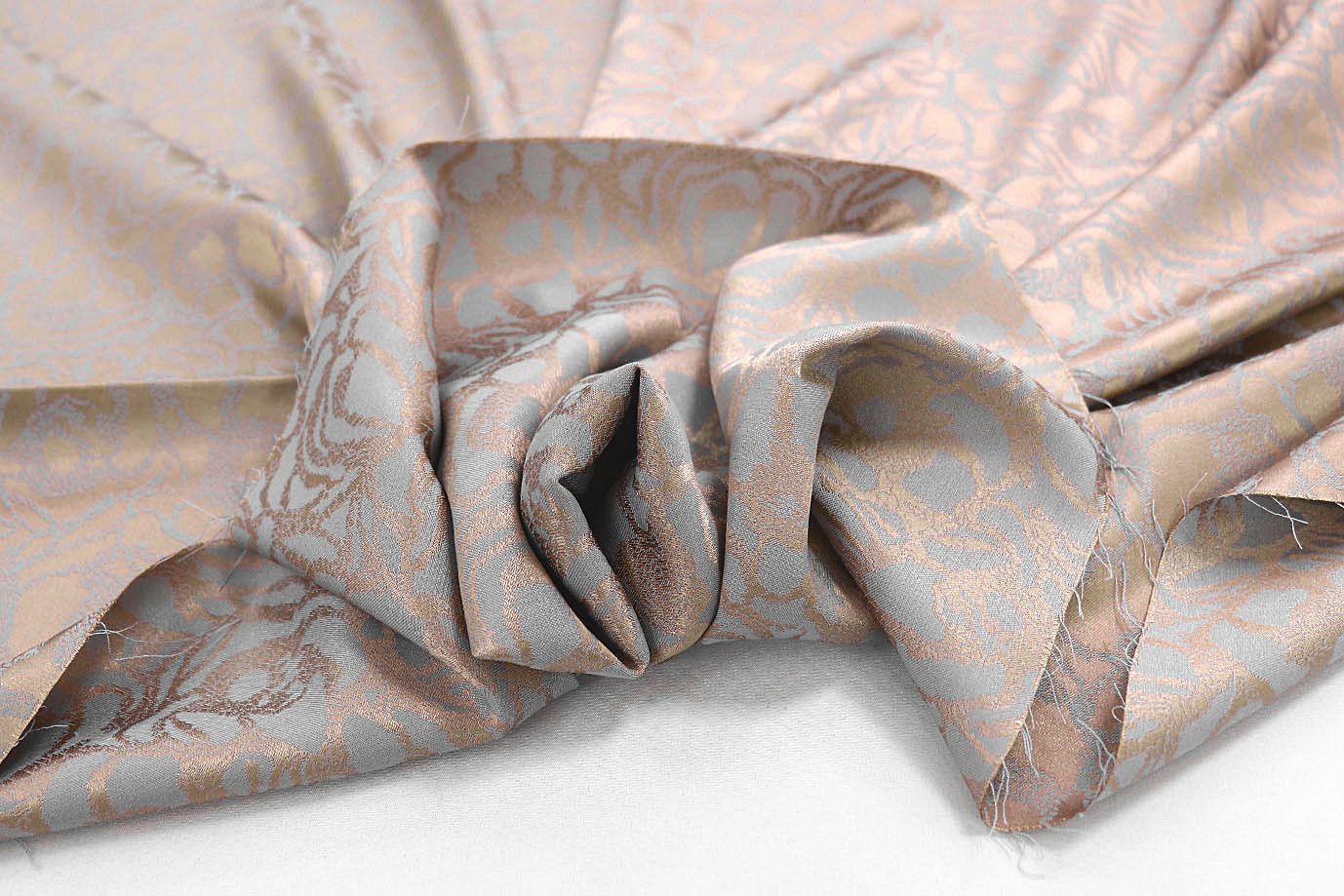 Шелк жаккард двусторонний/серо-персиковый 3900-PY/D#2/C#3