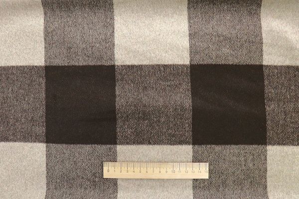 Пальтовая ткань "Микроворса" принт/клетка коричневая на бежевом 1150-21527/C#33 (3082)