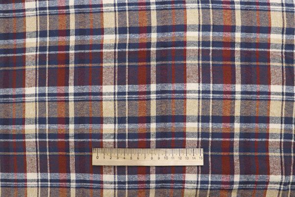 Рубашечная ткань принт/клетка красно-бежевая на синем 4015-PY/D#36398