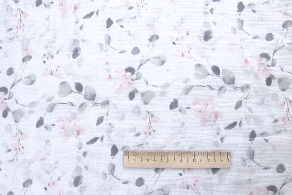 Муслин принт/цветы серо-розовые на белом 4017-PY/D#11