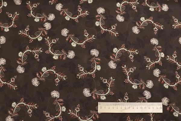 Шифон принт/цветы бежево-красные на коричневом 4247-PY/D#3/C#1