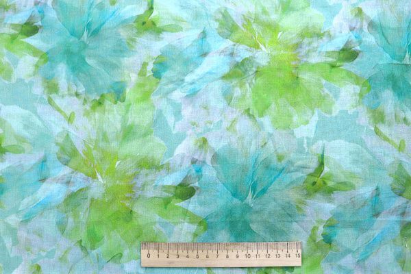 Хлопковая вуаль принт/цветы зелено-бирюзовые на сером 4112-PY/D#3/C#1