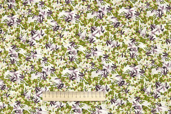 Шифон креп принт/цветы зеленые на белом 3618-PY/D#7/C#3