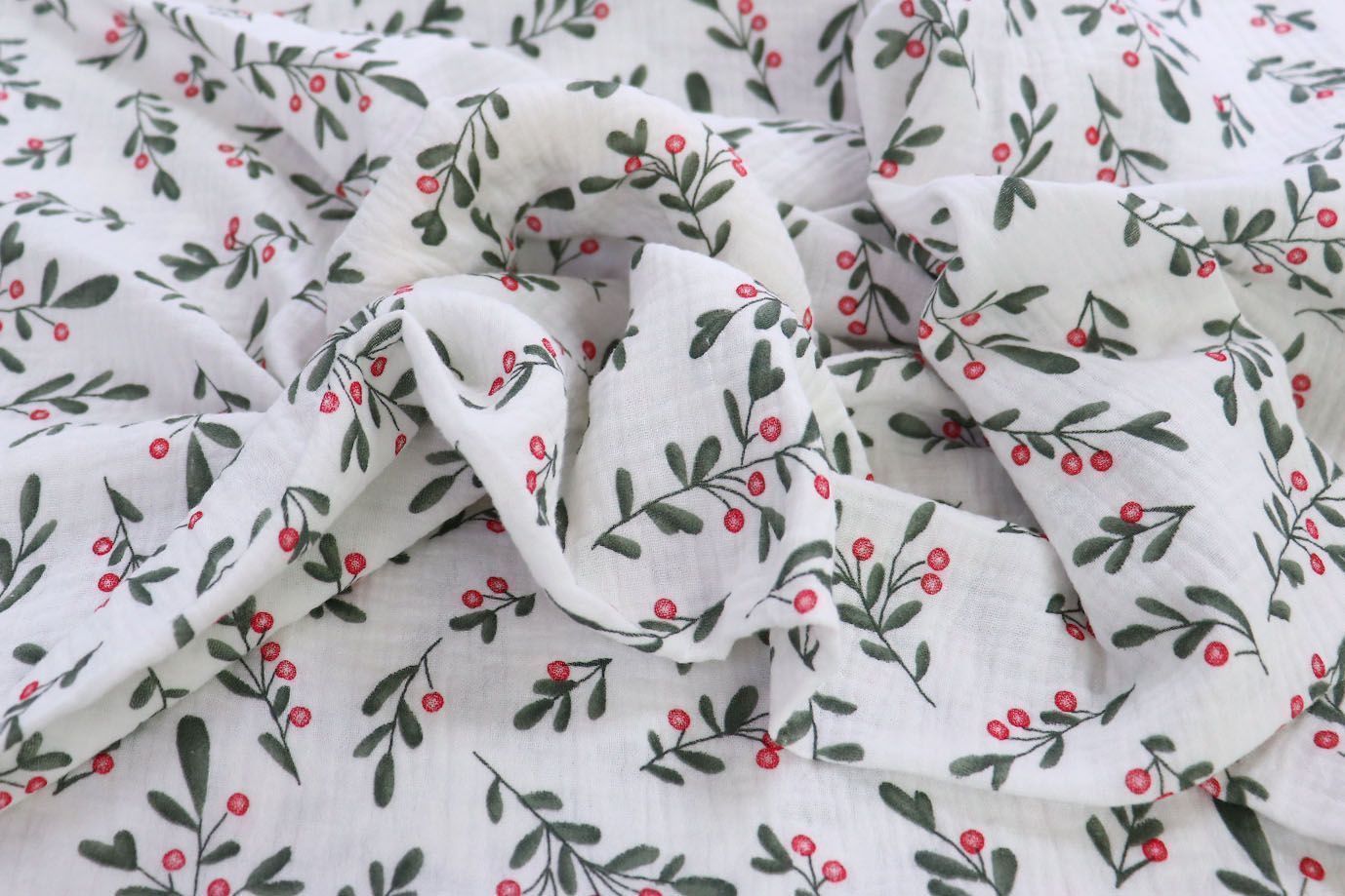 Муслин принт/ягоды красные на белом 1393-PY/D#16/C#1