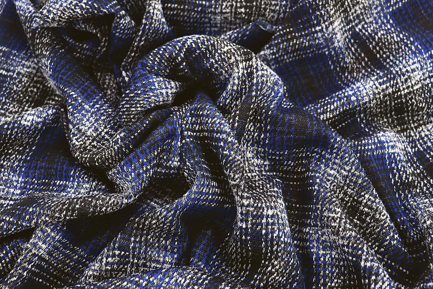 Трикотаж жаккард принт/клетка черно-синяя 3257-22-PY/D#3/C#4