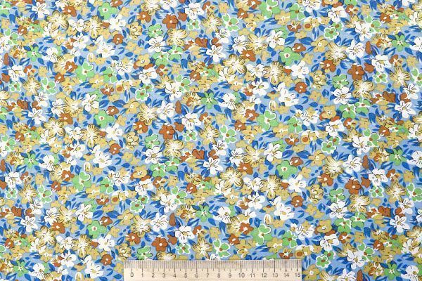 Штапель принт/цветы оранжево-зеленые на синем 4203-PY/D#40/C#4