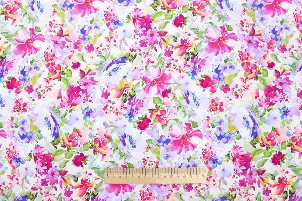 Шелк "Армани" принт/цветы сине-розовые на белом 3719-PY/D#1/C#1