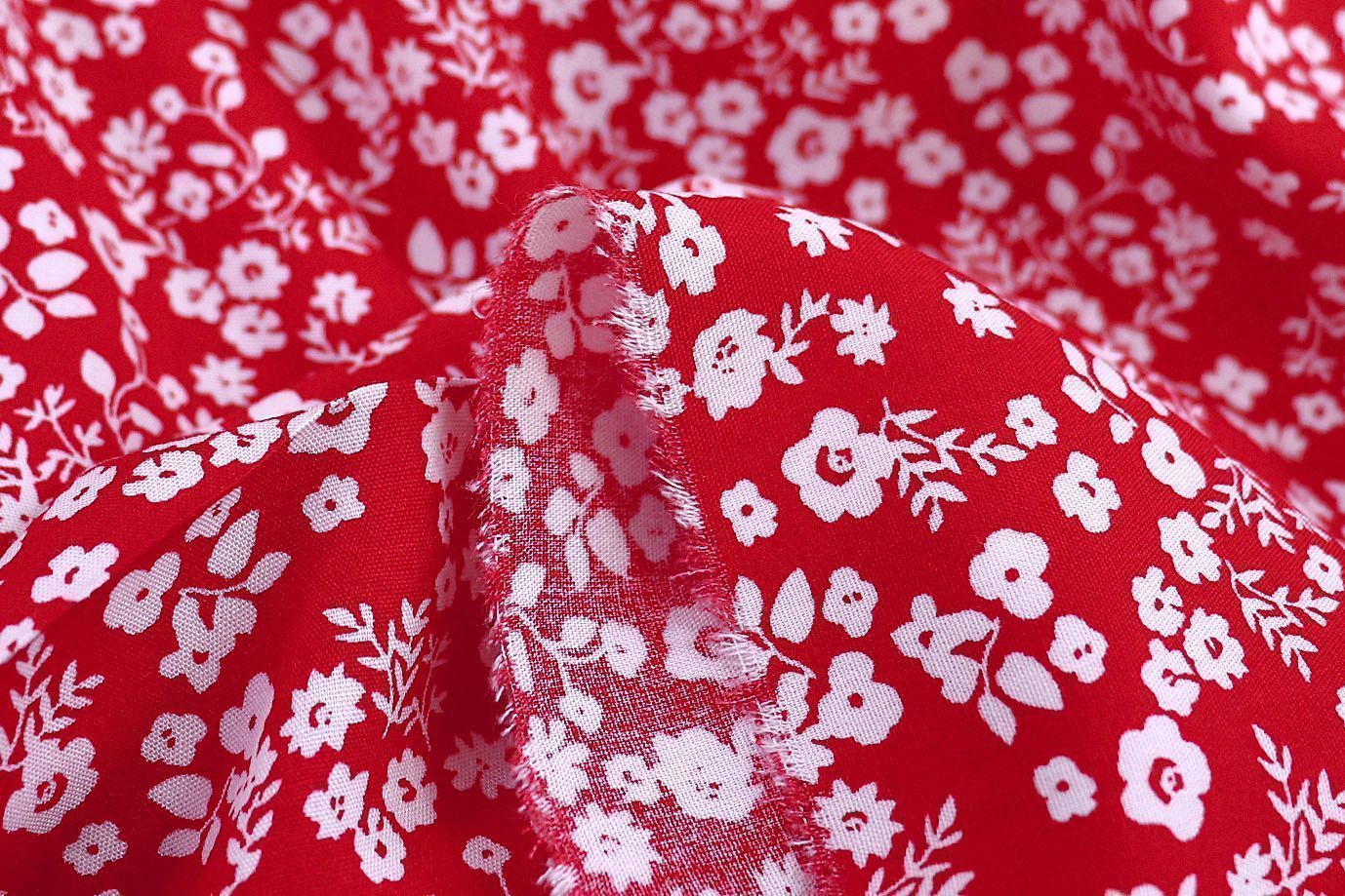 Штапель принт/цветы белые на красном 1382-PY/D#1/C#7