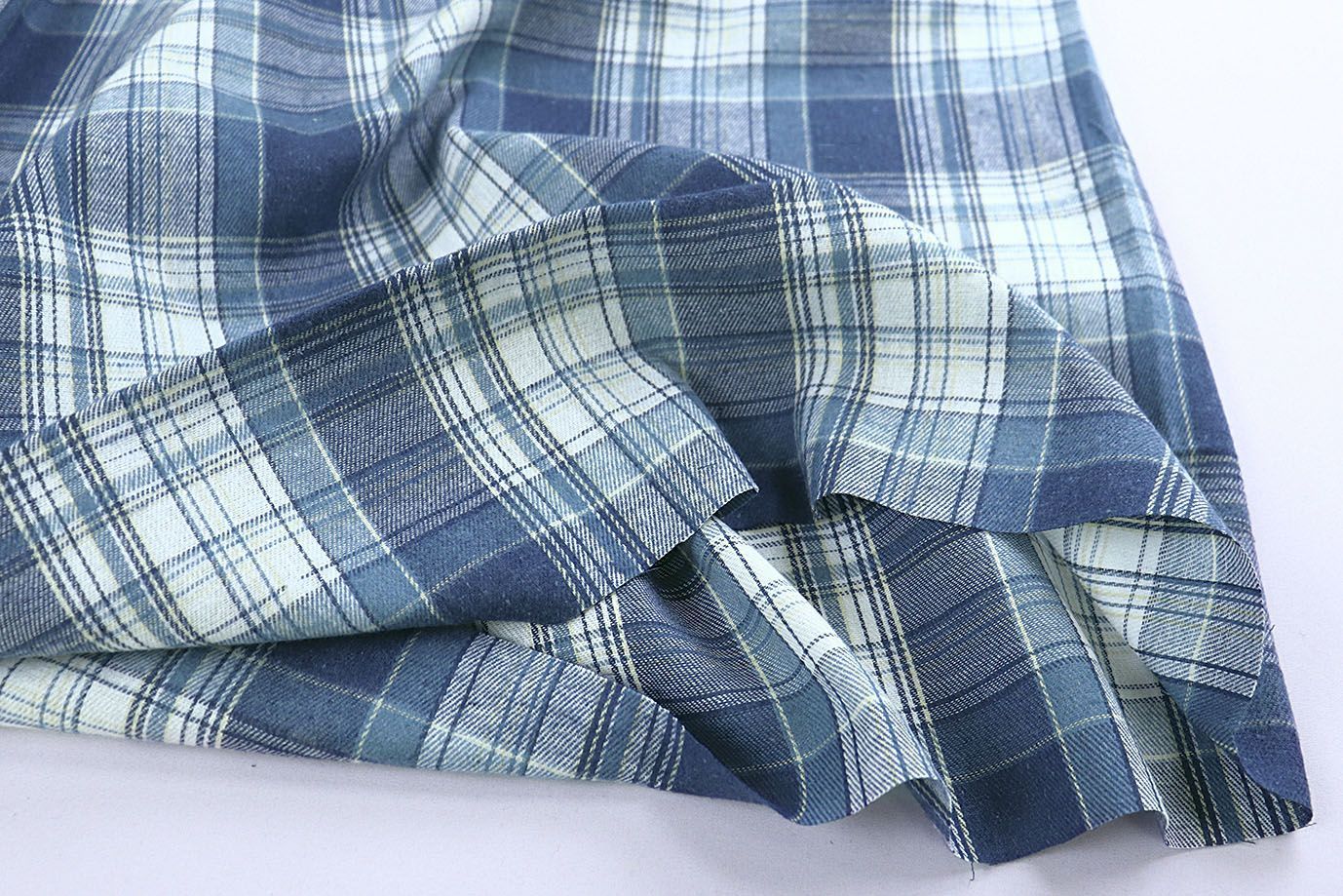 Рубашечная ткань принт/клетка синяя на белом 1418-PY/D#19/C#2