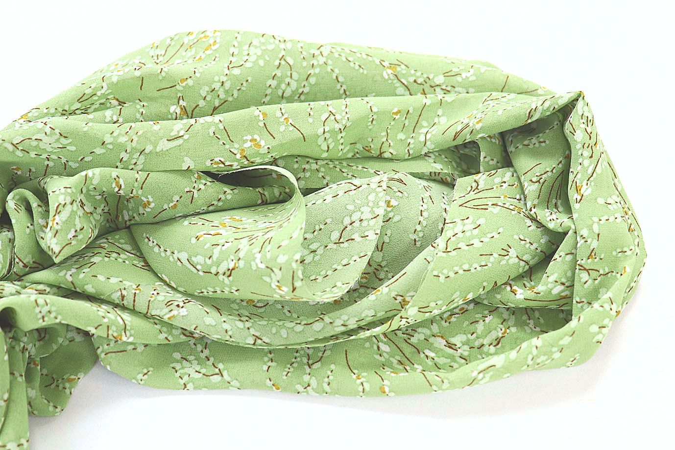 Шифон принт/цветы белые на светло-зеленом 3707-PY/D#16/C#1