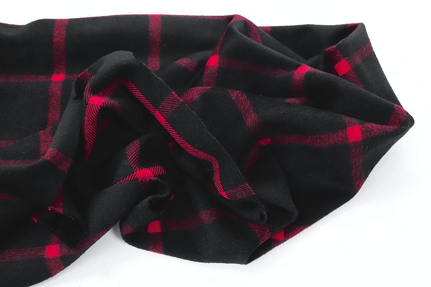 Пальтовая ткань "Микроворса" принт/клетка красно-черная AP210318023/D#778-90135/C#6