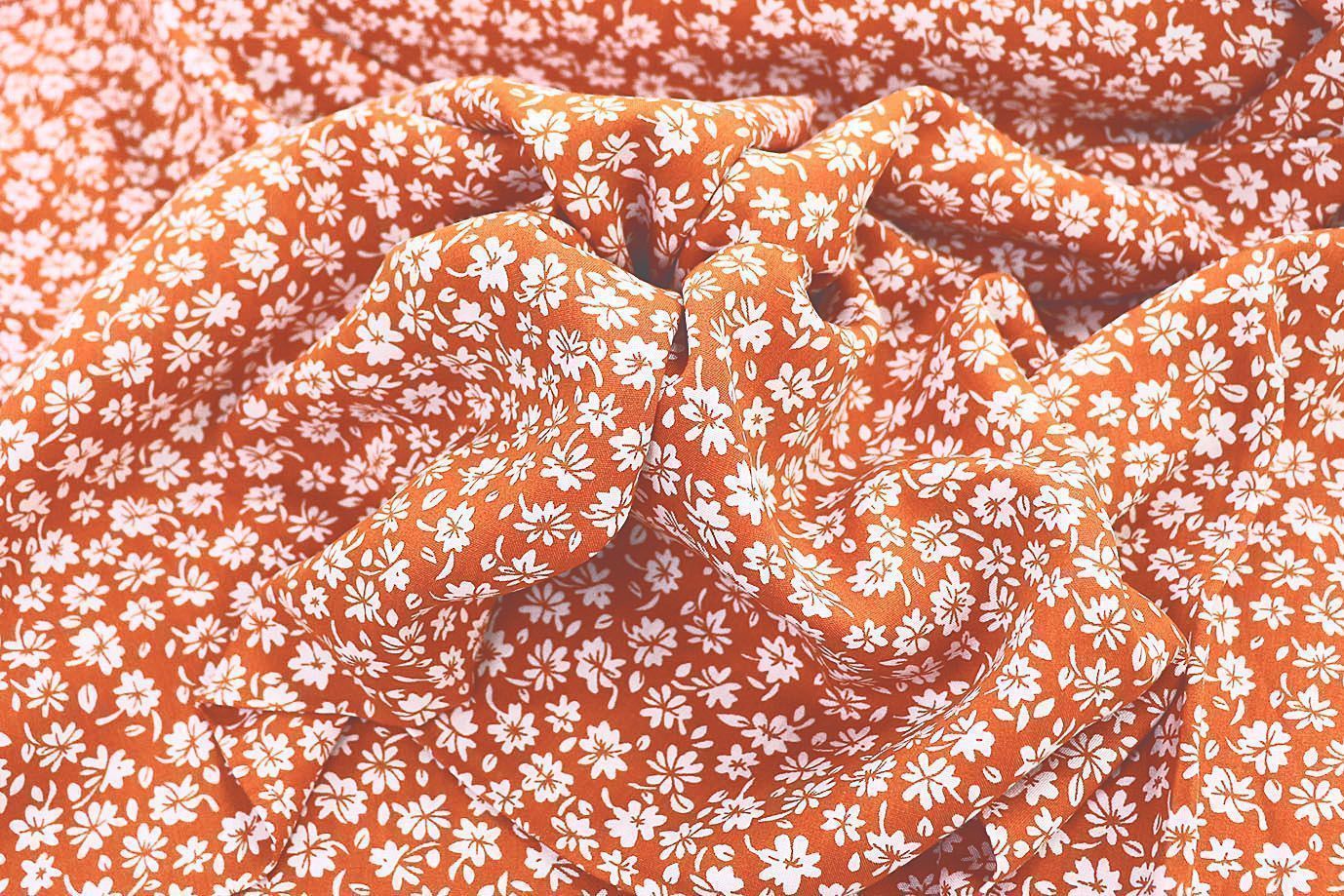 Штапель принт/цветы белые на оранжевом 1374-PY/D#37/C#8