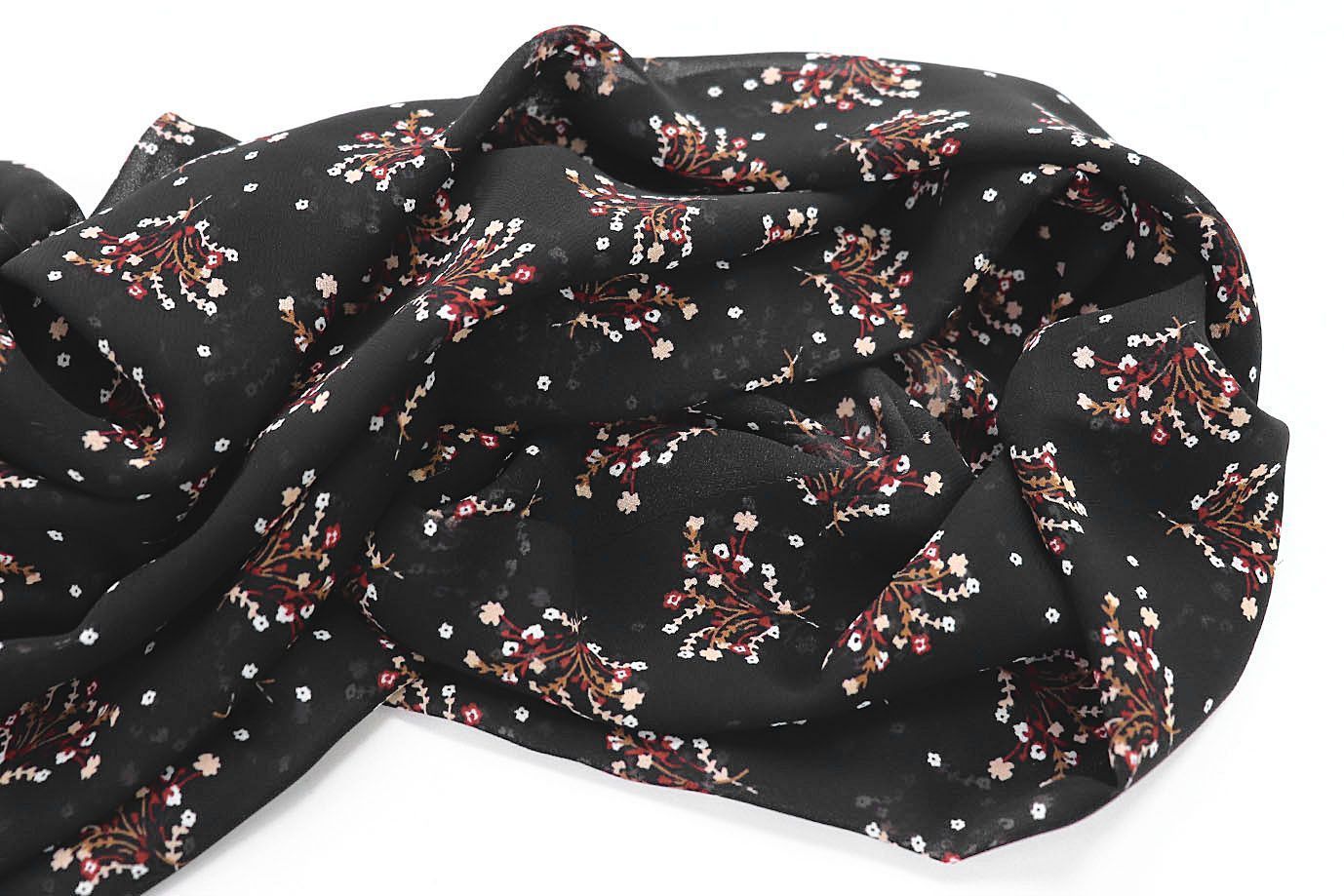 Шифон принт/цветы белые на черном 3707-PY/D#29/C#6