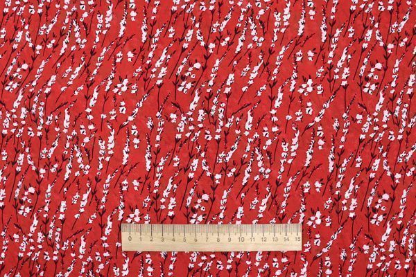 Шифон принт/цветы белые на красном 3707-PY/D#53/C#7