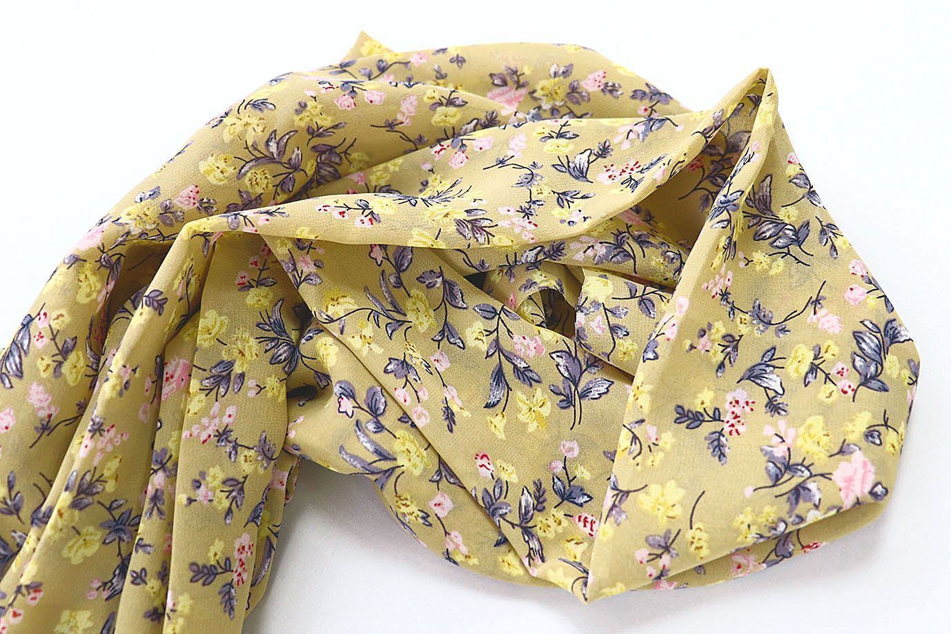 Шифон принт/цветы желто-розовые на бежевом 3707-PY/D#46/C#1