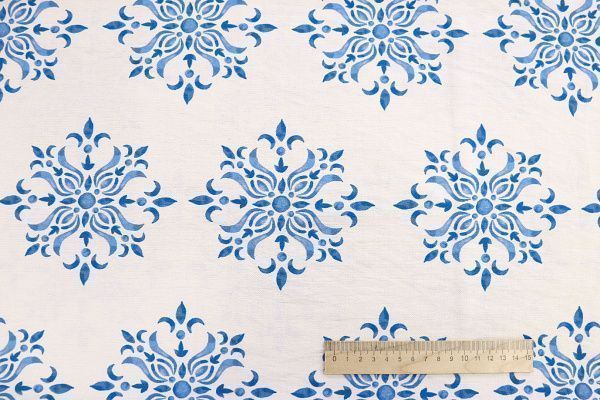 Лен БОХО принт/синий на белом 3857-PY/D#4/C#1