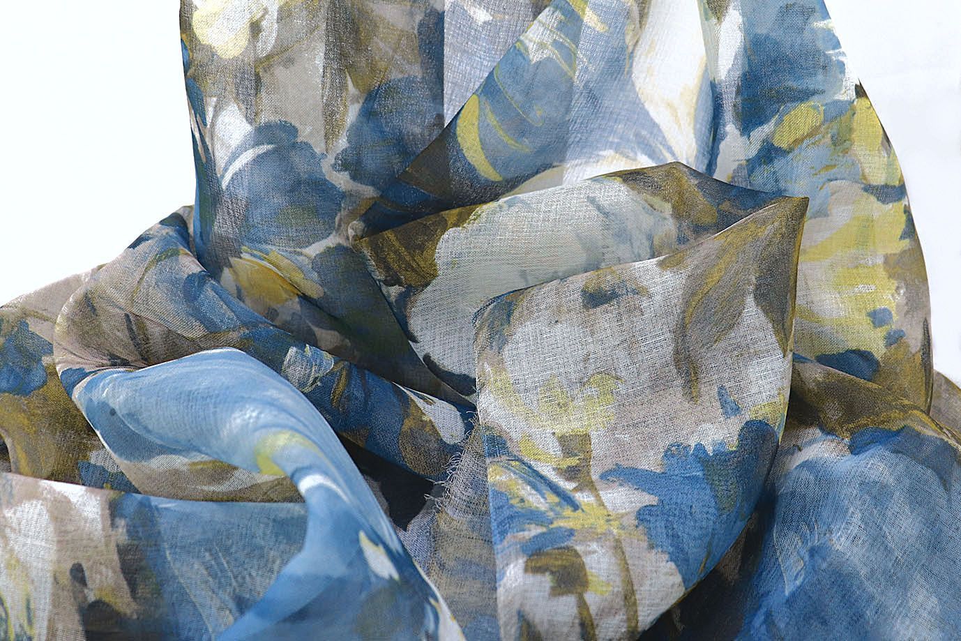 Тюль принт/цветы желто-синие WBC23/C#7B