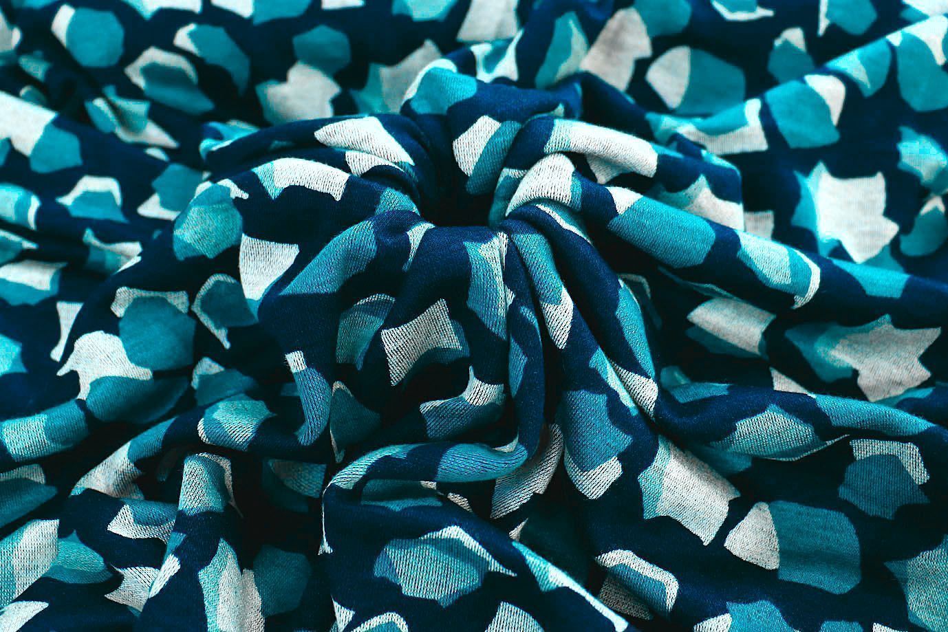 Трикотаж "Модал" принт/бело-бирюзовый на черном 3561-PY/D#15/C#2