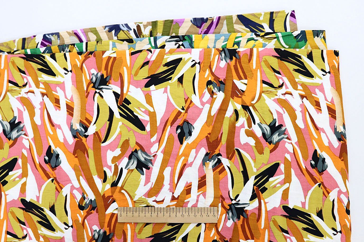 Лен БОХО принт/оранжево-зеленый на розовом 3591-PY/D#9/C#1