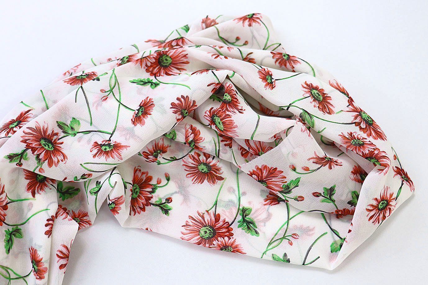 Шифон принт/цветы коралловые на белом 3707-PY/D#56/C#6